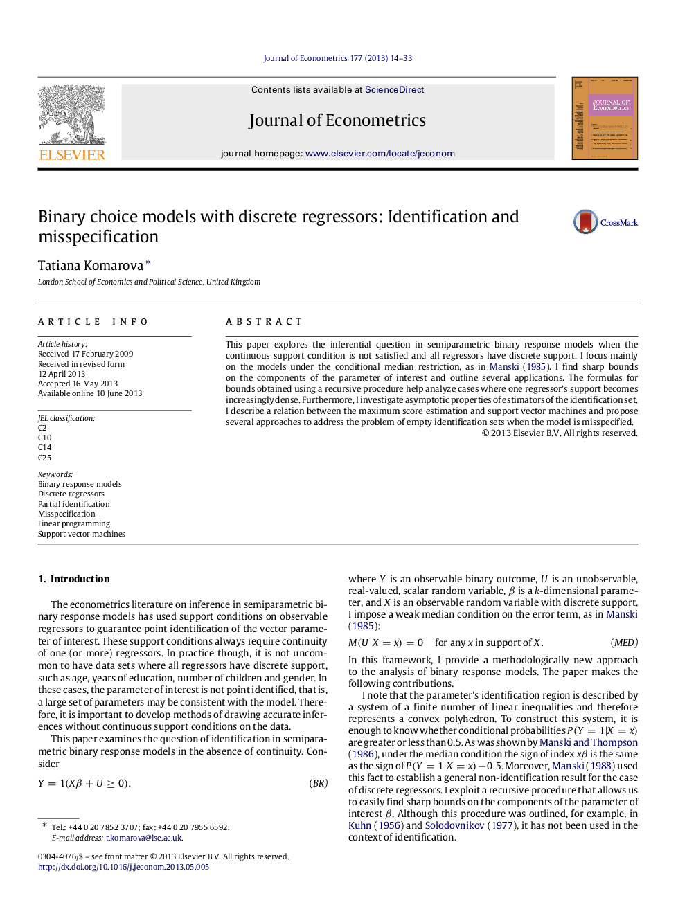 Binary choice models with discrete regressors: Identification and misspecification