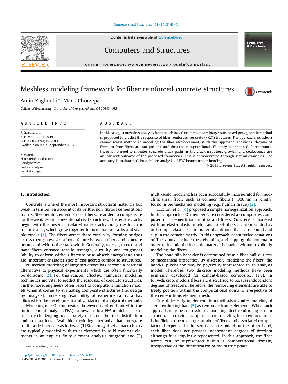 Meshless modeling framework for fiber reinforced concrete structures