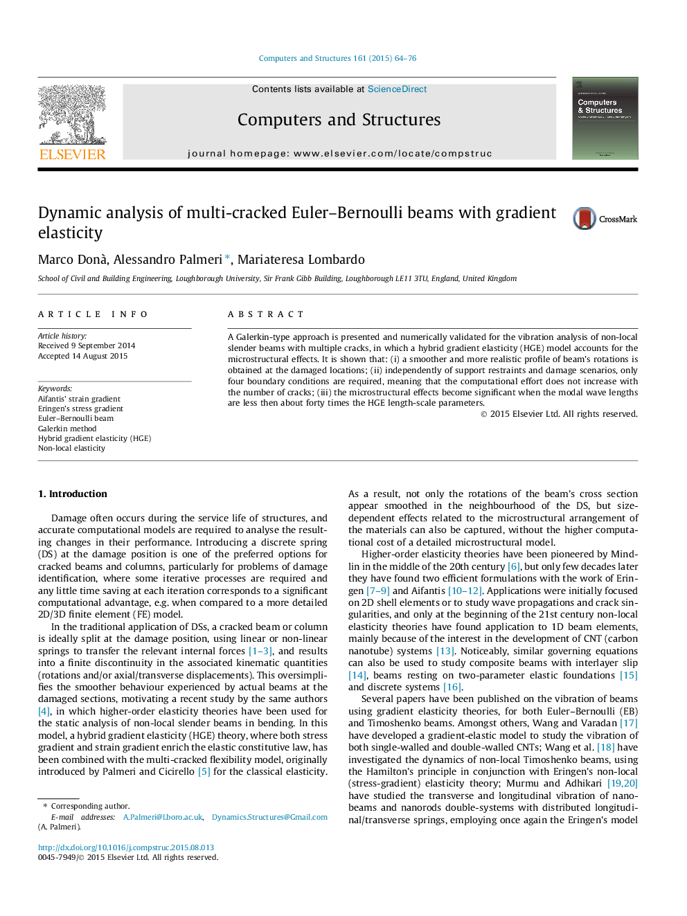 Dynamic analysis of multi-cracked Euler–Bernoulli beams with gradient elasticity