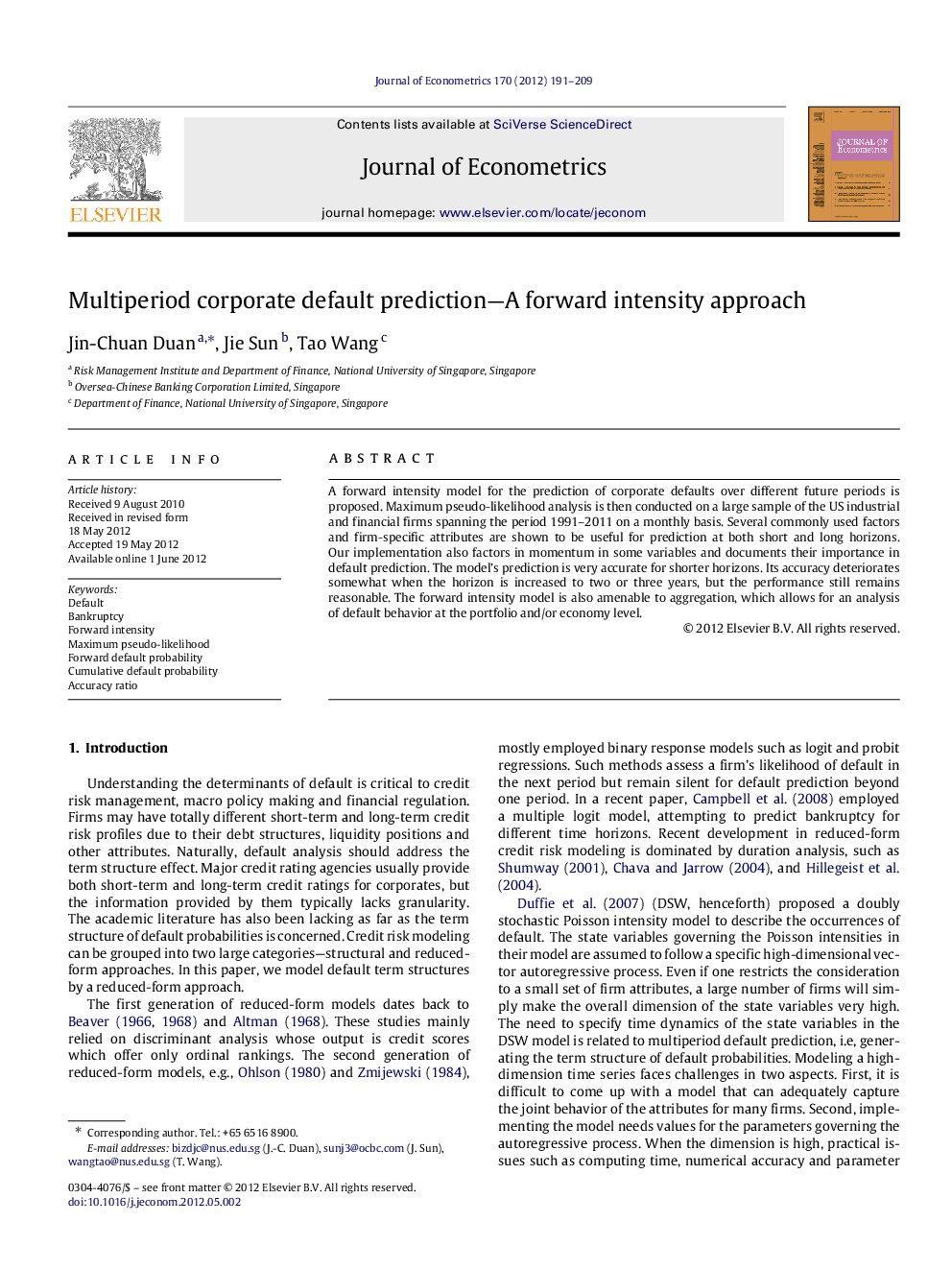 Multiperiod corporate default prediction-A forward intensity approach