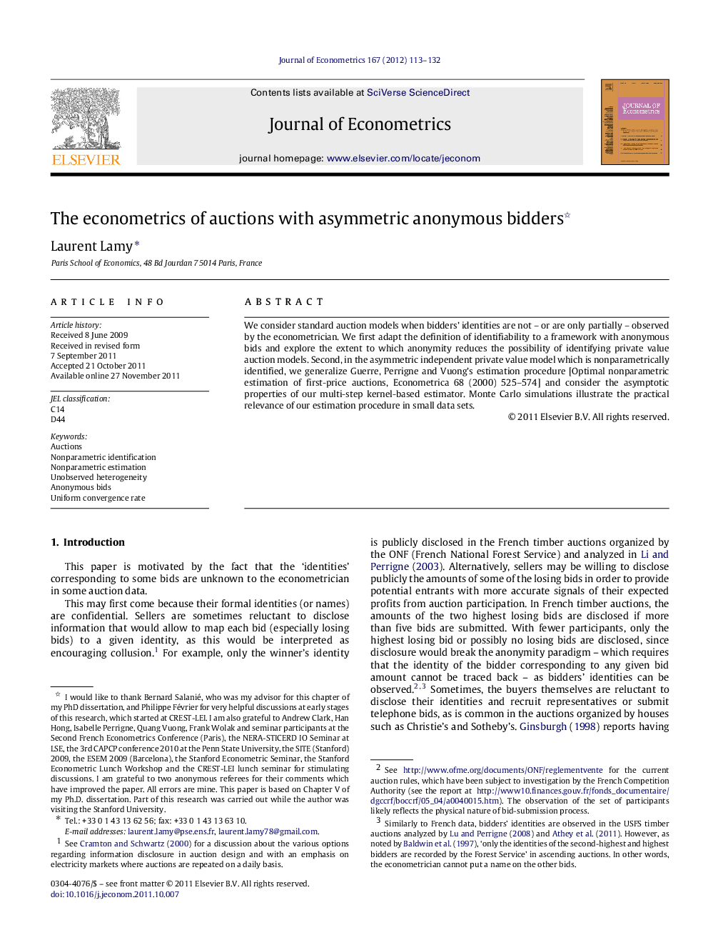 The econometrics of auctions with asymmetric anonymous bidders