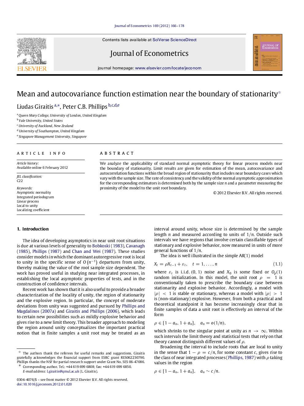 Mean and autocovariance function estimation near the boundary of stationarity