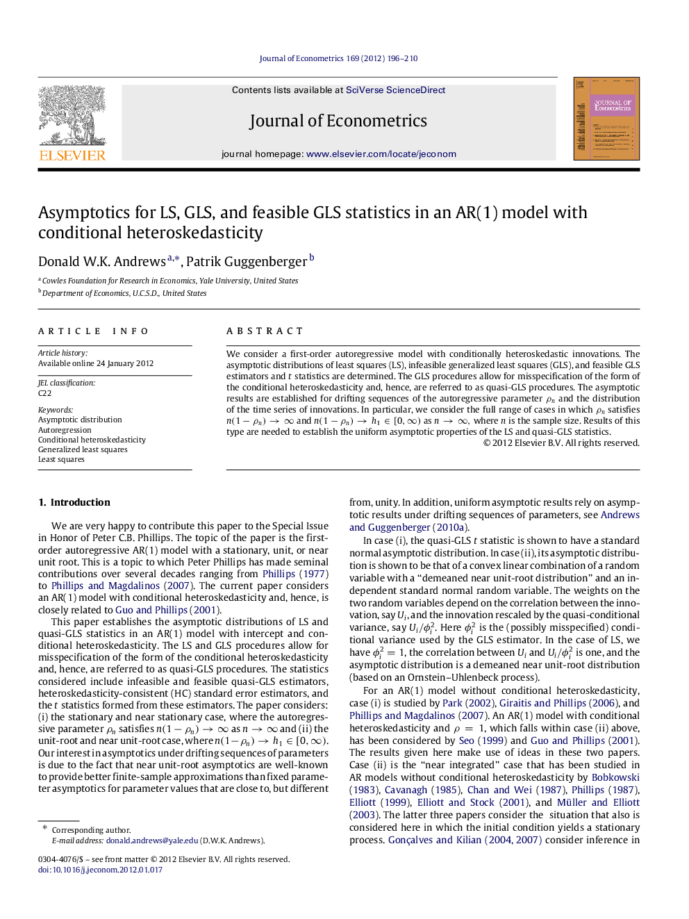 Asymptotics for LS, GLS, and feasible GLS statistics in an AR(1) model with conditional heteroskedasticity