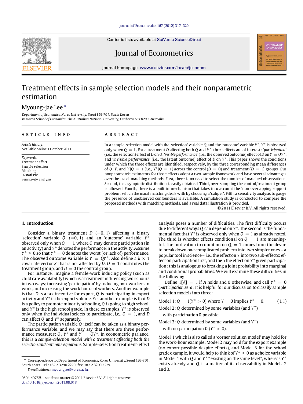 Treatment effects in sample selection models and their nonparametric estimation