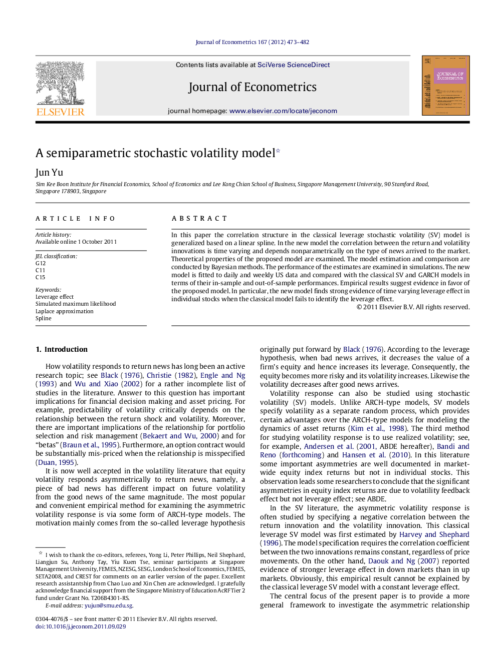 A semiparametric stochastic volatility model