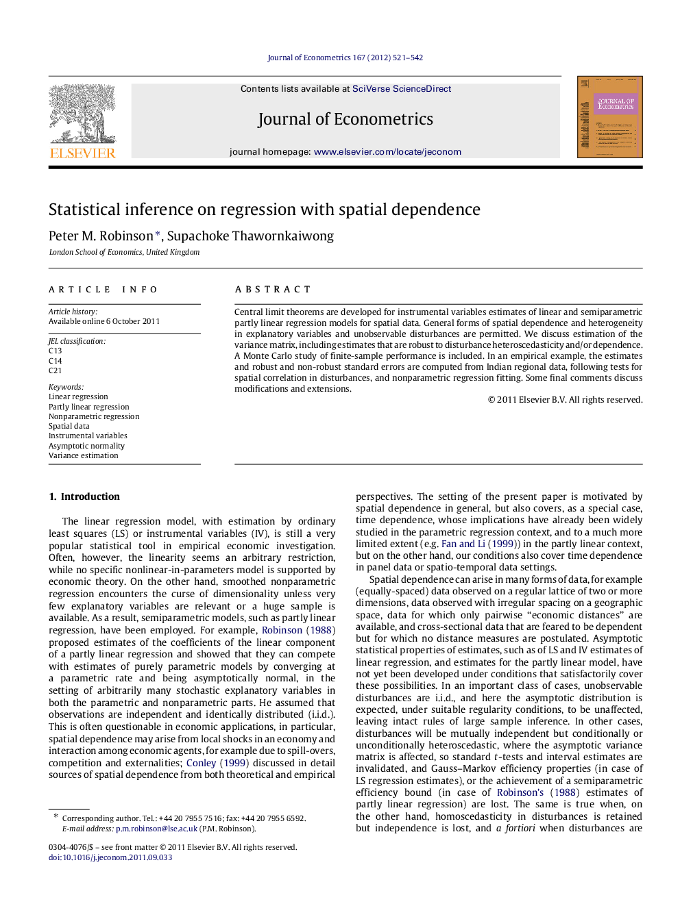 Statistical inference on regression with spatial dependence