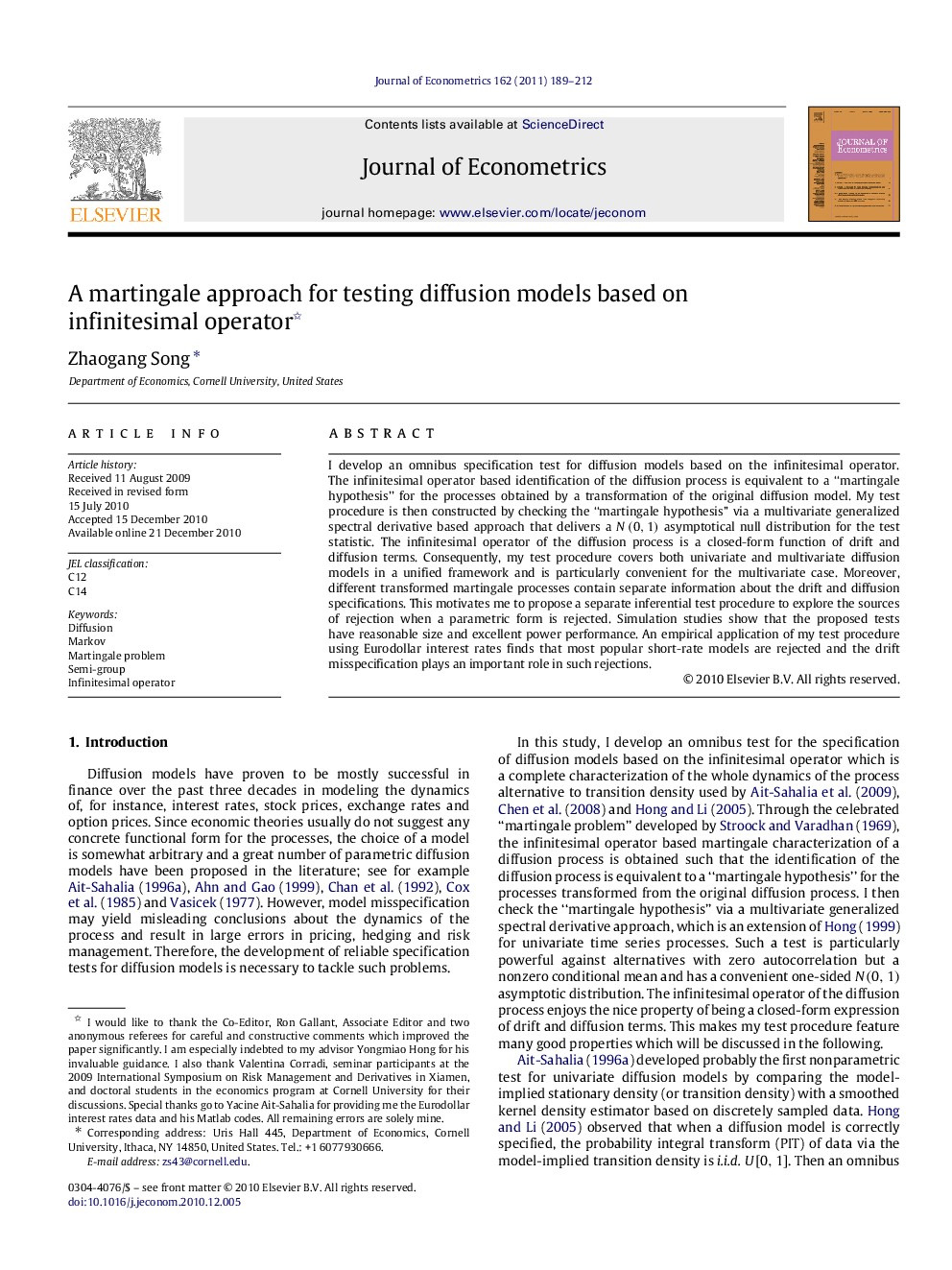 A martingale approach for testing diffusion models based on infinitesimal operator