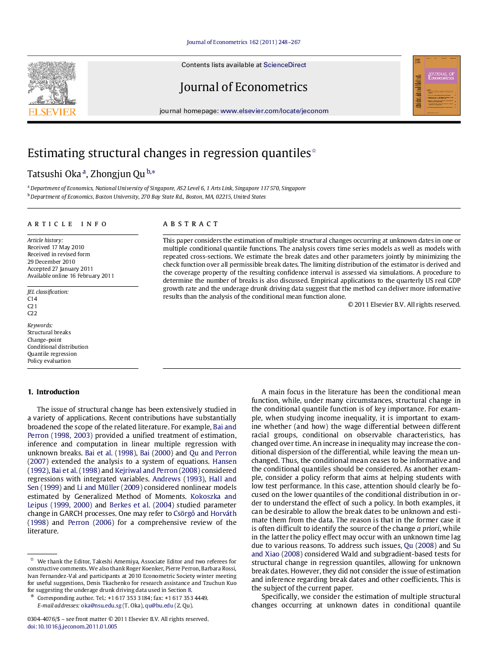 Estimating structural changes in regression quantiles