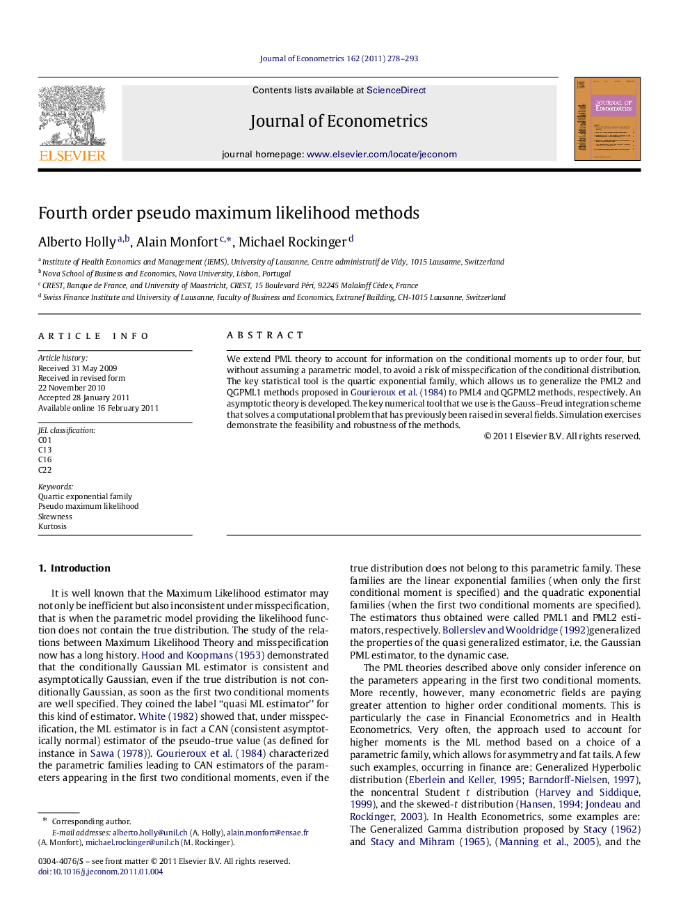 Fourth order pseudo maximum likelihood methods