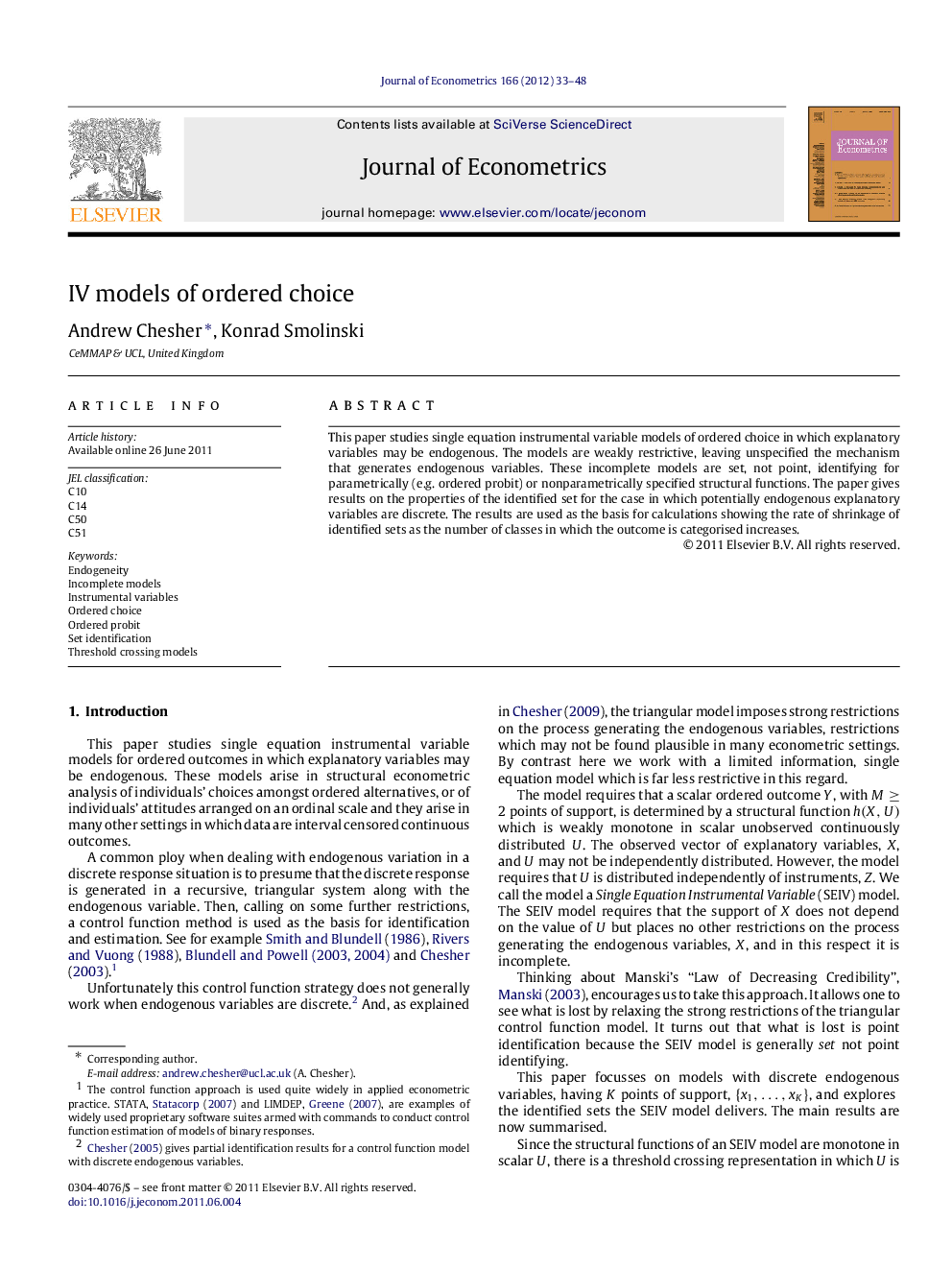 IV models of ordered choice