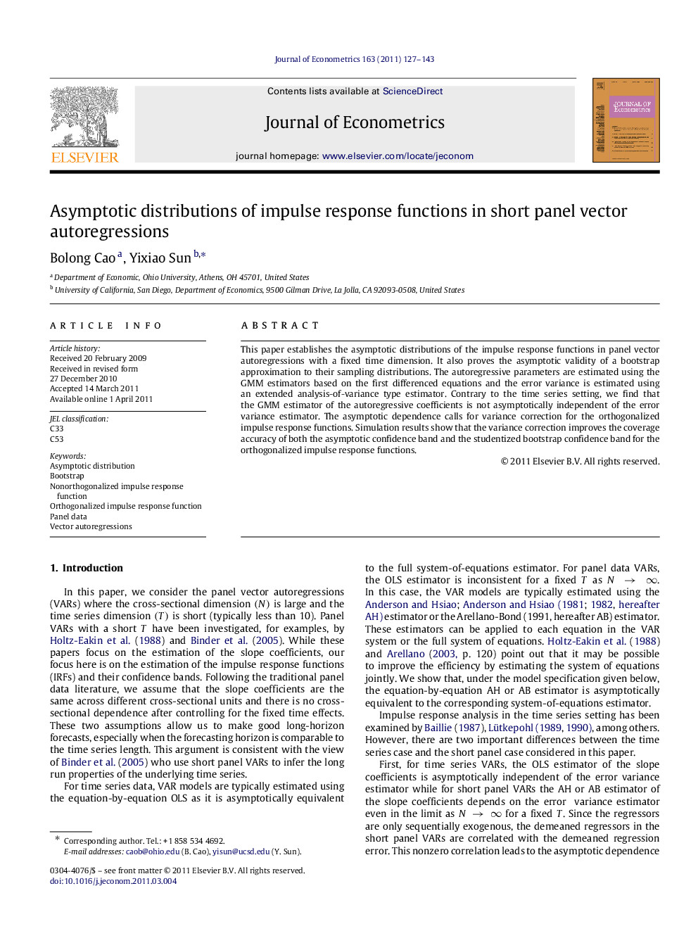 Asymptotic distributions of impulse response functions in short panel vector autoregressions