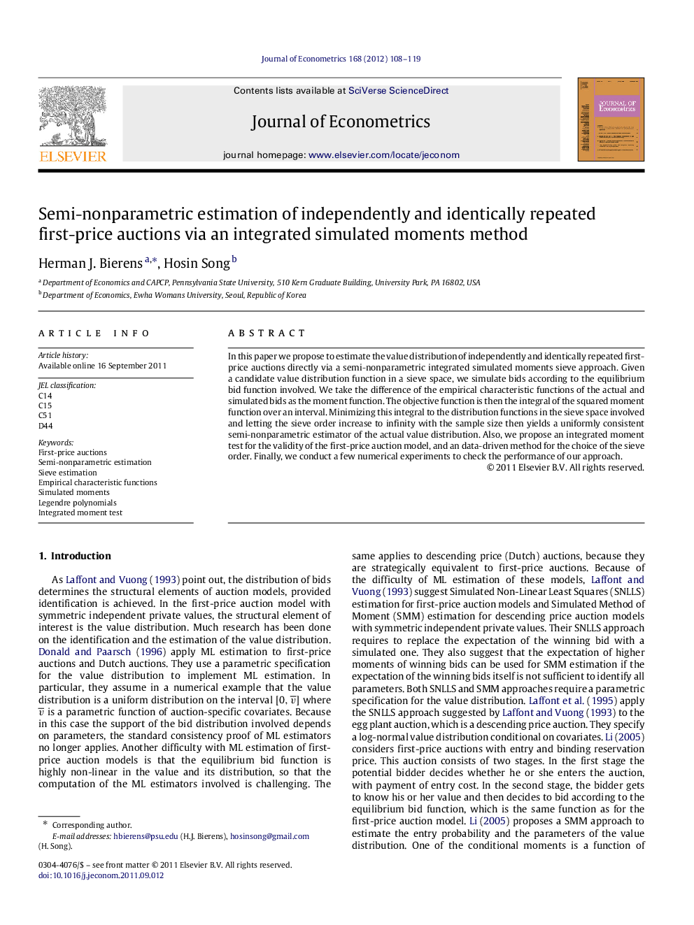 Semi-nonparametric estimation of independently and identically repeated first-price auctions via an integrated simulated moments method