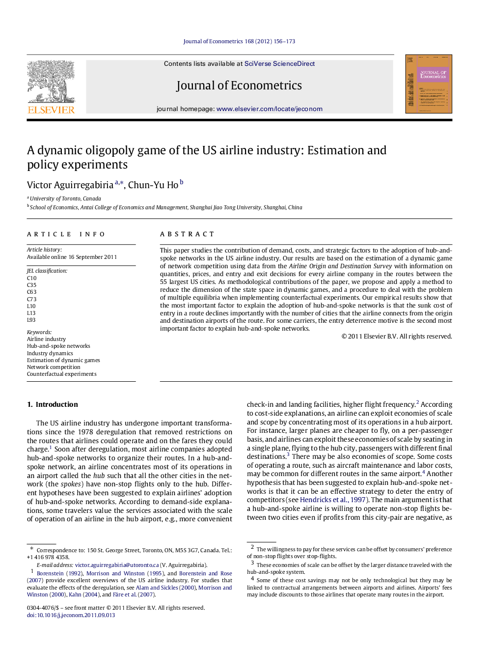 A dynamic oligopoly game of the US airline industry: Estimation and policy experiments