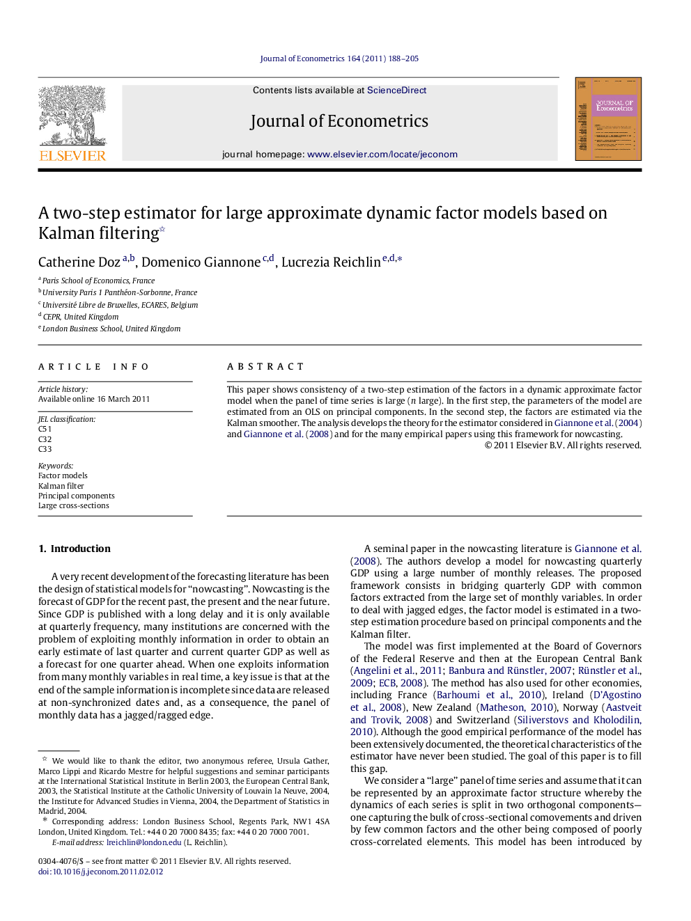 A two-step estimator for large approximate dynamic factor models based on Kalman filtering