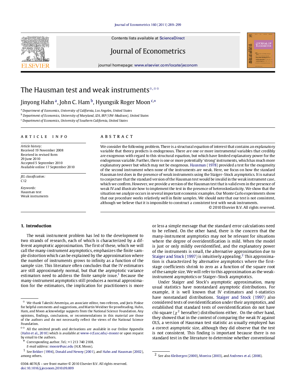 The Hausman test and weak instruments