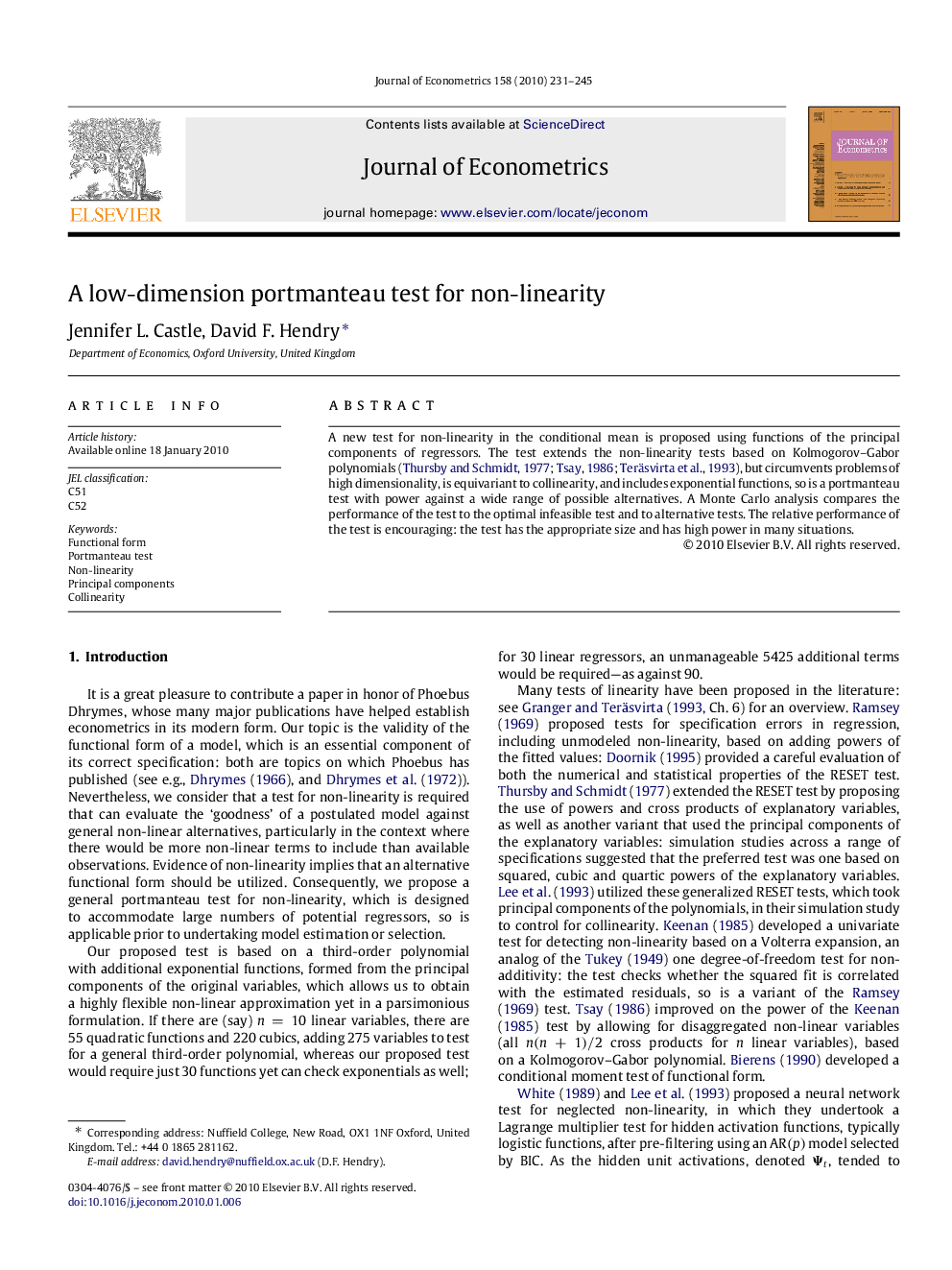 A low-dimension portmanteau test for non-linearity