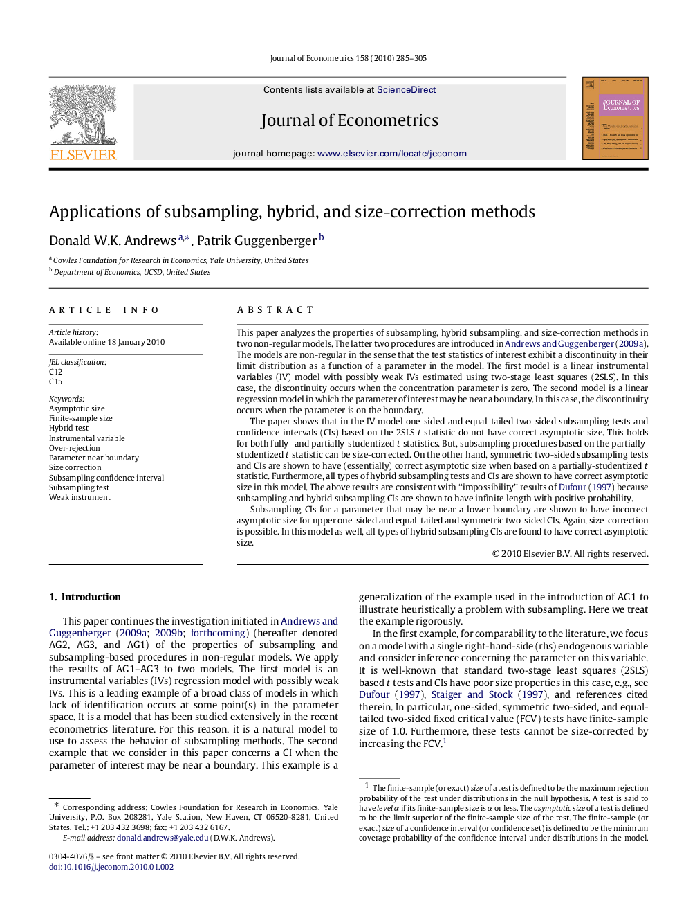 Applications of subsampling, hybrid, and size-correction methods