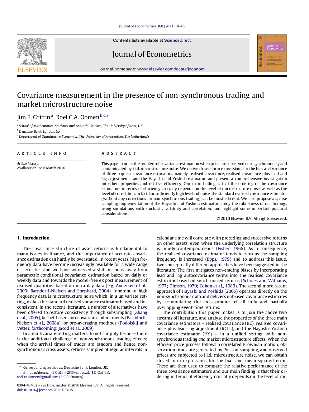 Covariance measurement in the presence of non-synchronous trading and market microstructure noise