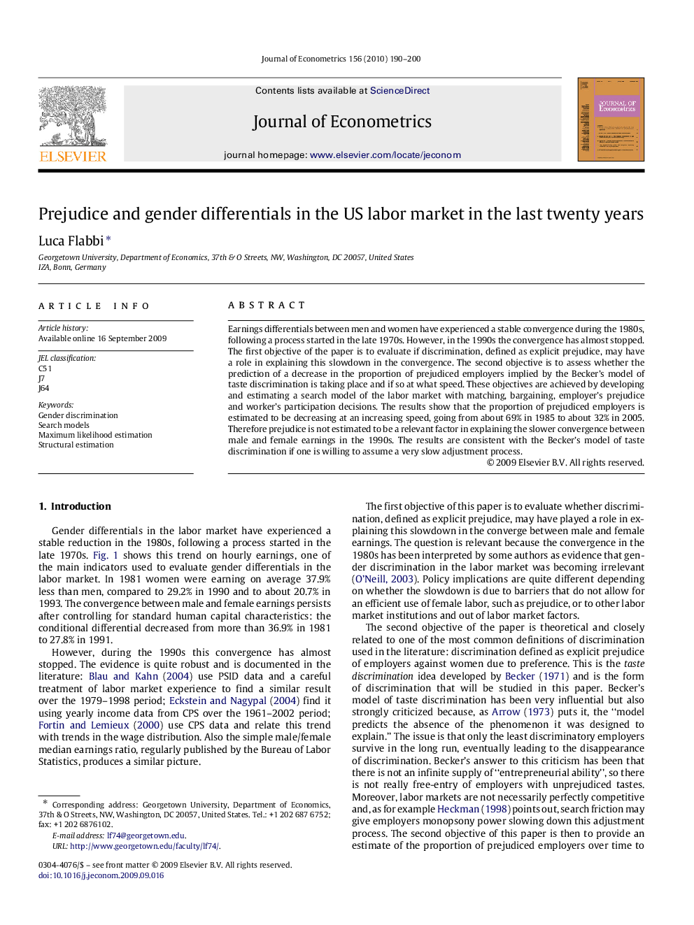 Prejudice and gender differentials in the US labor market in the last twenty years