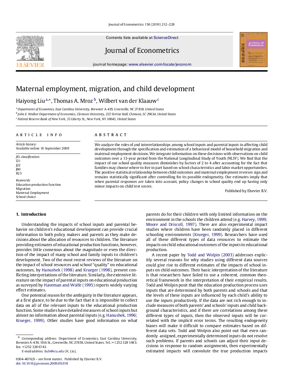 Maternal employment, migration, and child development