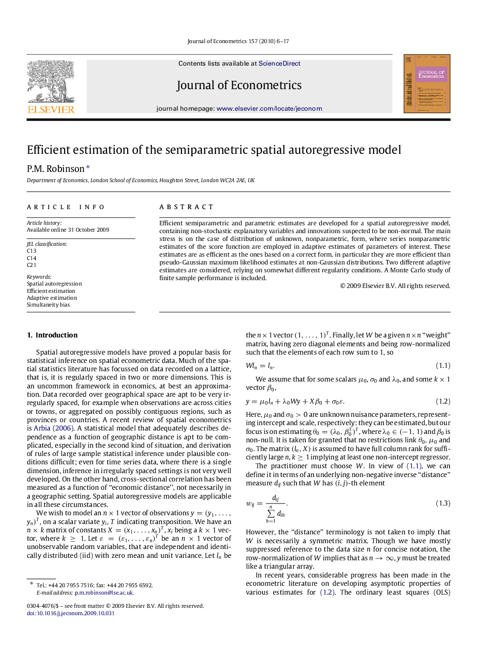 Efficient estimation of the semiparametric spatial autoregressive model