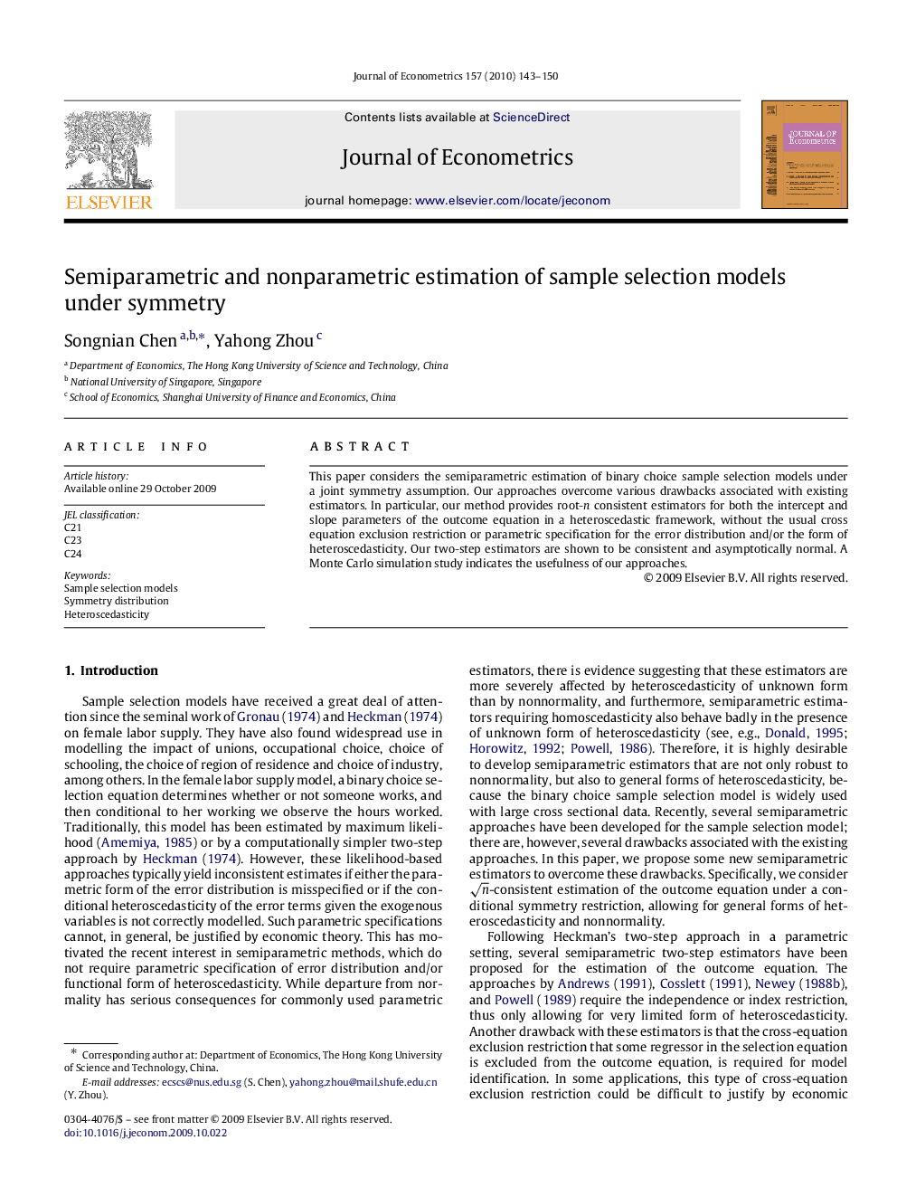 Semiparametric and nonparametric estimation of sample selection models under symmetry