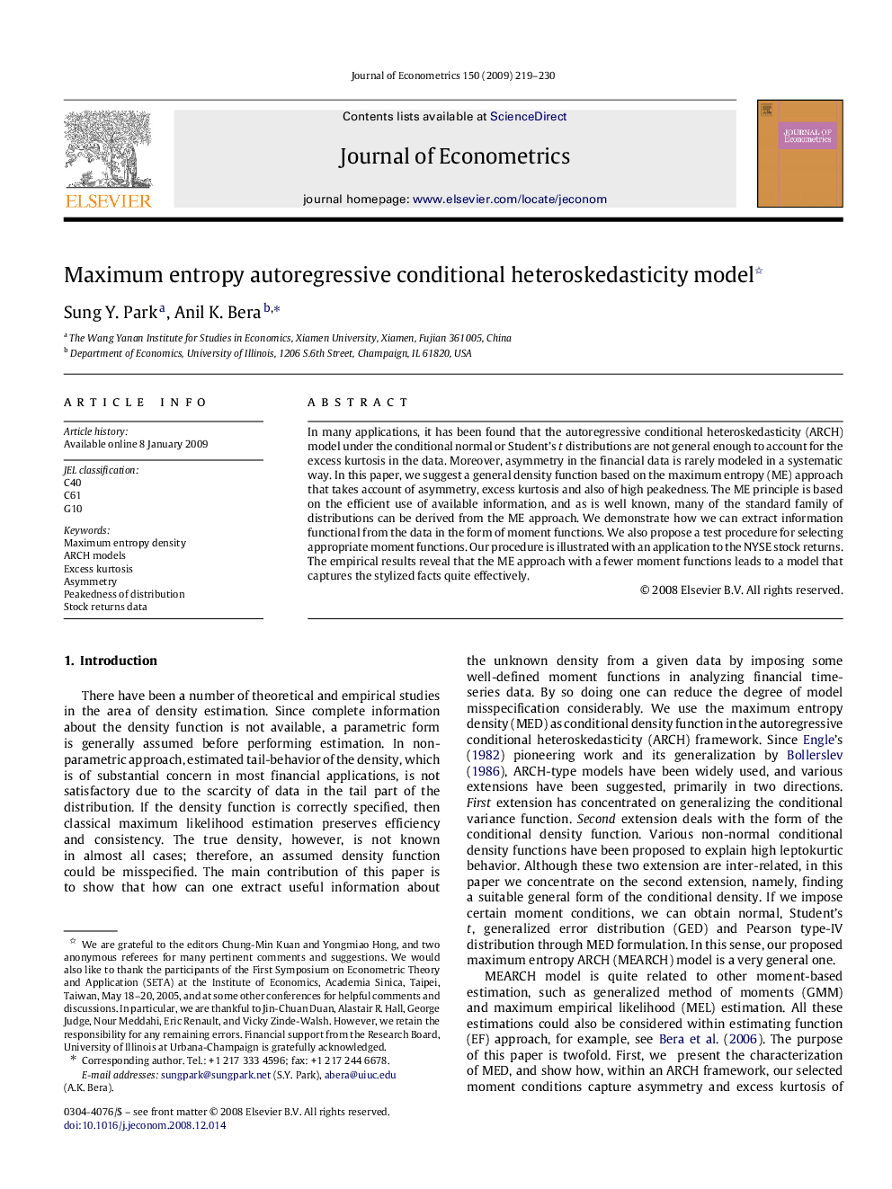 Maximum entropy autoregressive conditional heteroskedasticity model