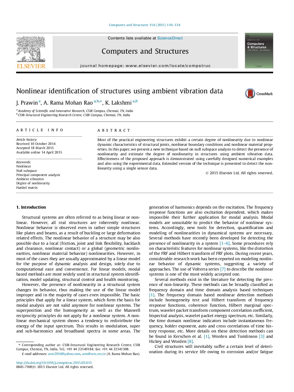 Nonlinear identification of structures using ambient vibration data