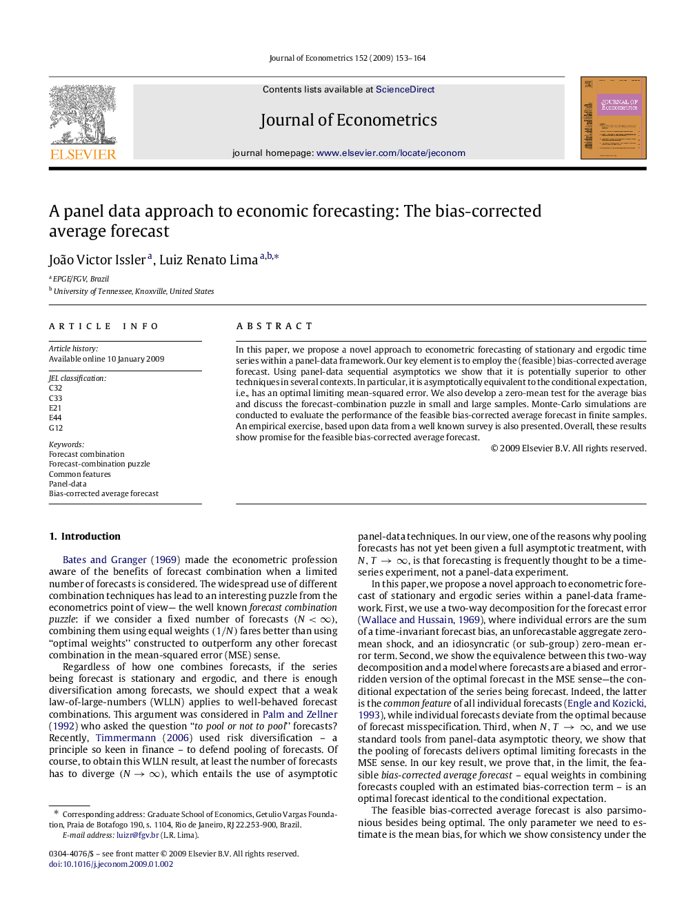 A panel data approach to economic forecasting: The bias-corrected average forecast