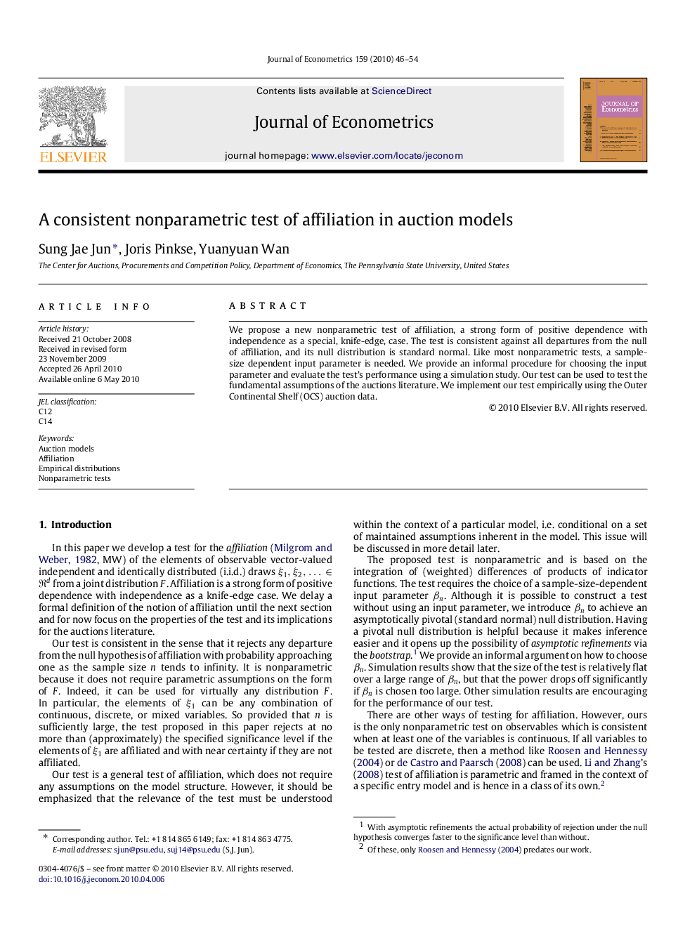 A consistent nonparametric test of affiliation in auction models