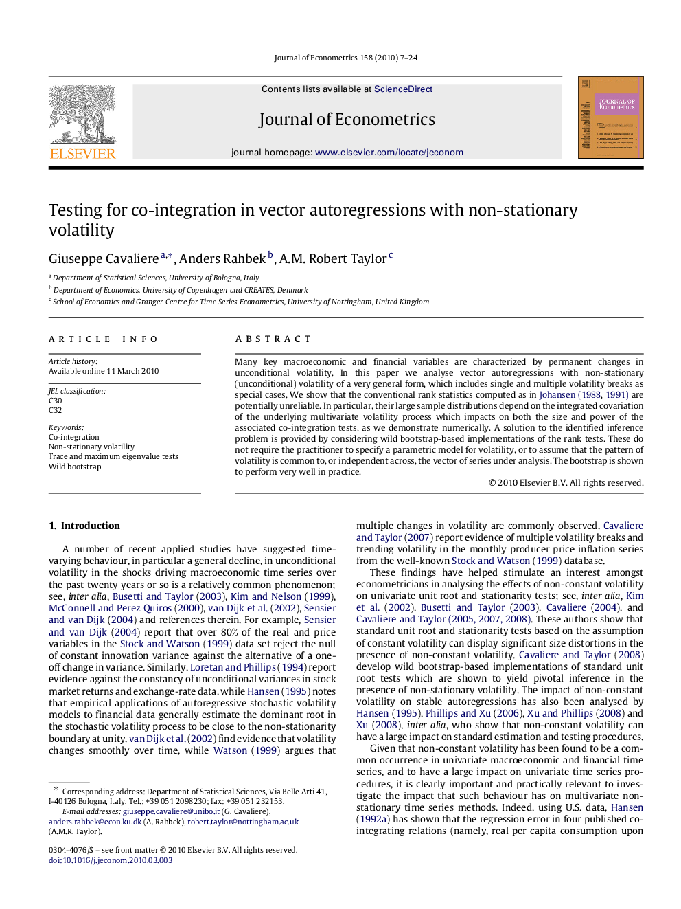 Testing for co-integration in vector autoregressions with non-stationary volatility