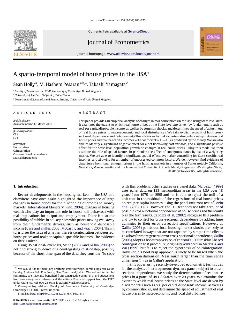 A spatio-temporal model of house prices in the USA