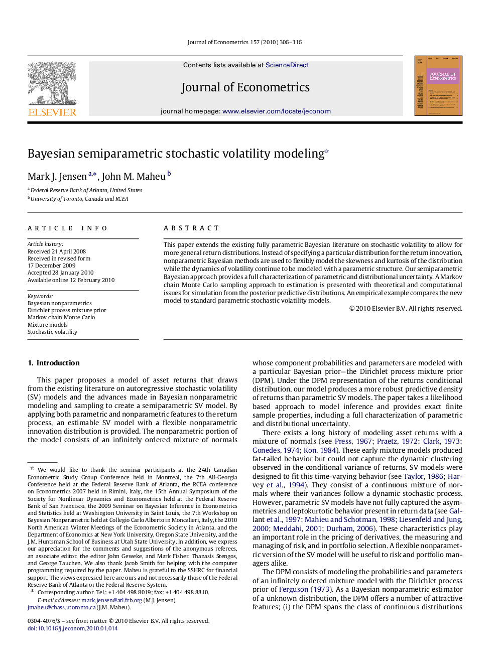 Bayesian semiparametric stochastic volatility modeling