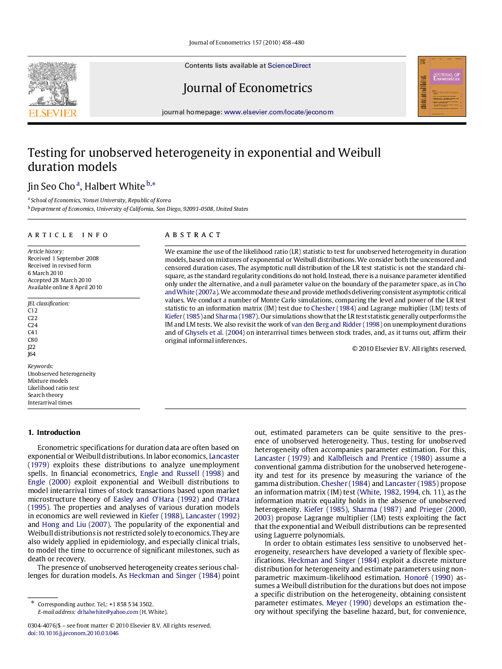 Testing for unobserved heterogeneity in exponential and Weibull duration models