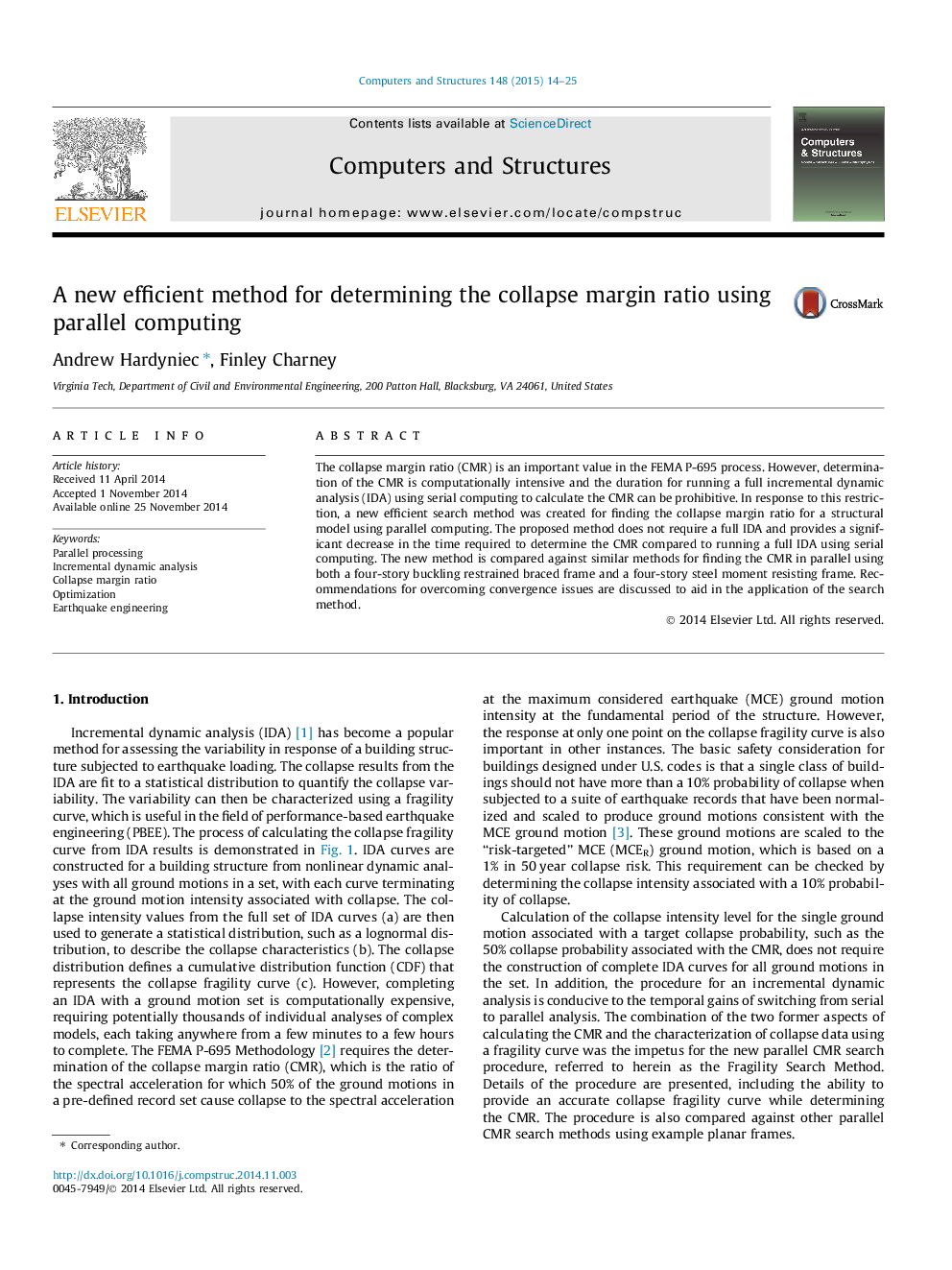 A new efficient method for determining the collapse margin ratio using parallel computing