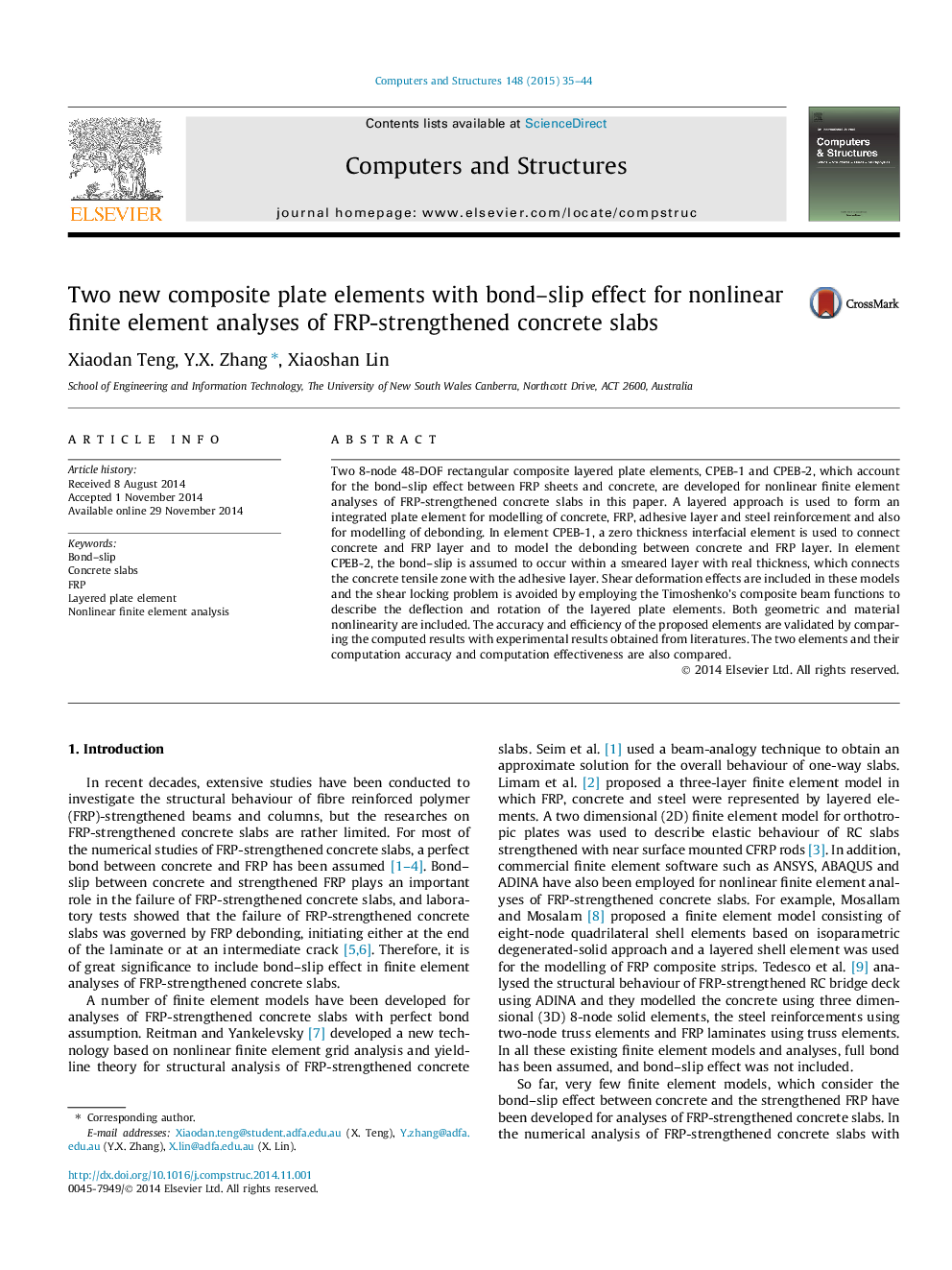 Two new composite plate elements with bond–slip effect for nonlinear finite element analyses of FRP-strengthened concrete slabs