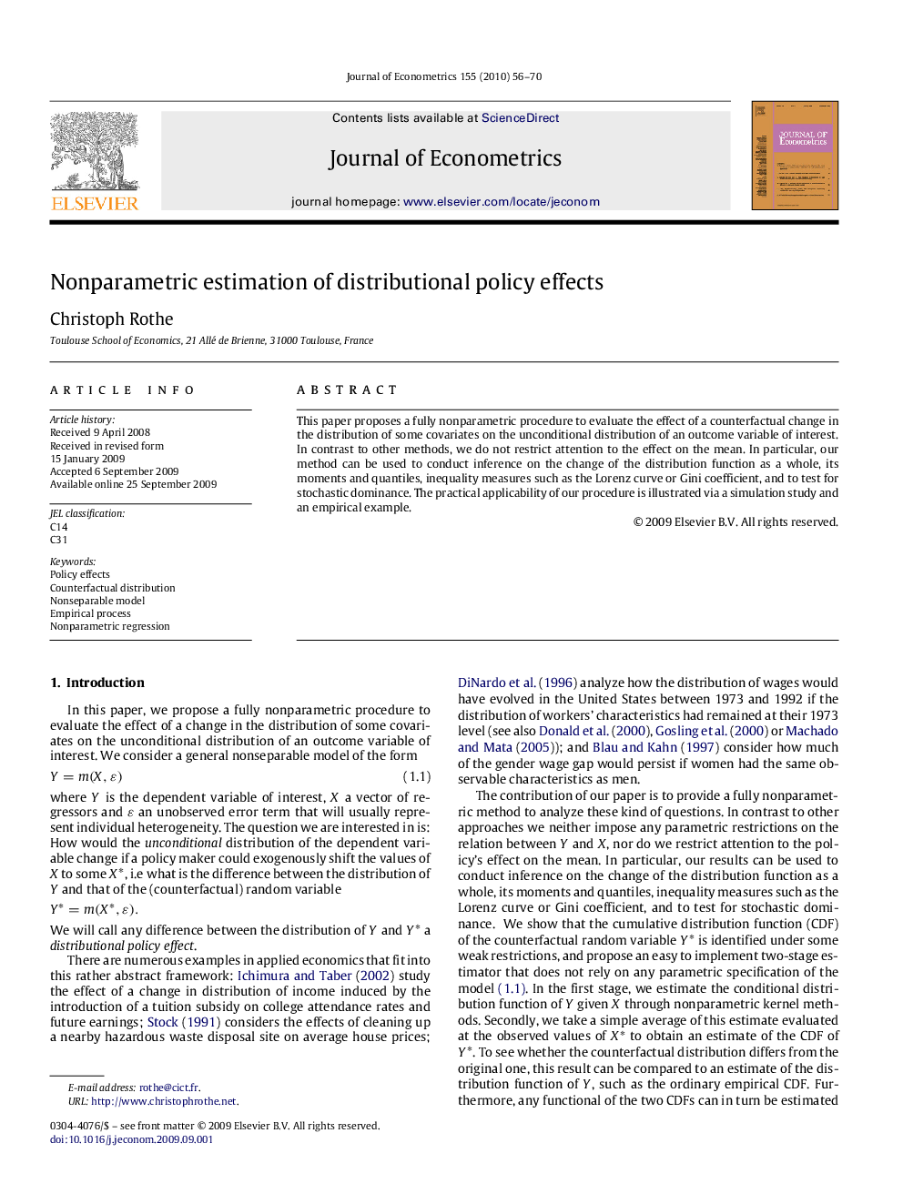 Nonparametric estimation of distributional policy effects