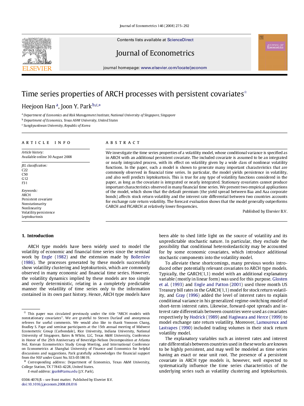 Time series properties of ARCH processes with persistent covariates