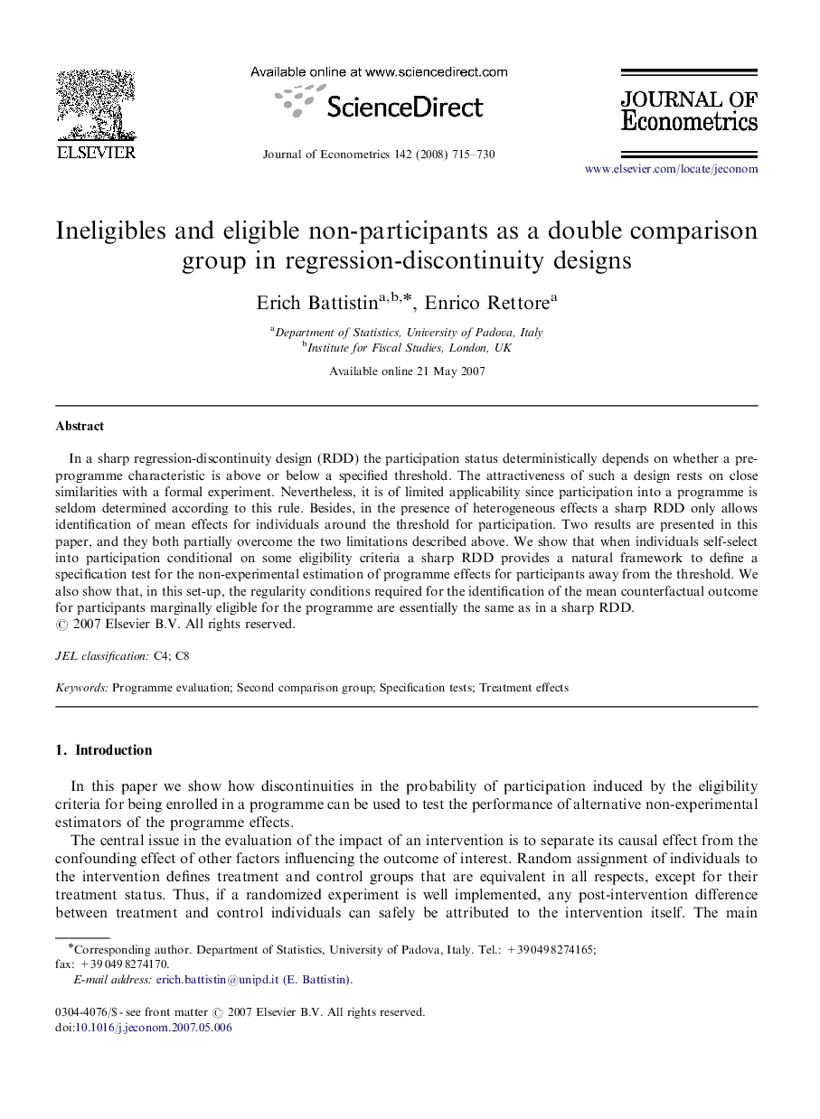 Ineligibles and eligible non-participants as a double comparison group in regression-discontinuity designs