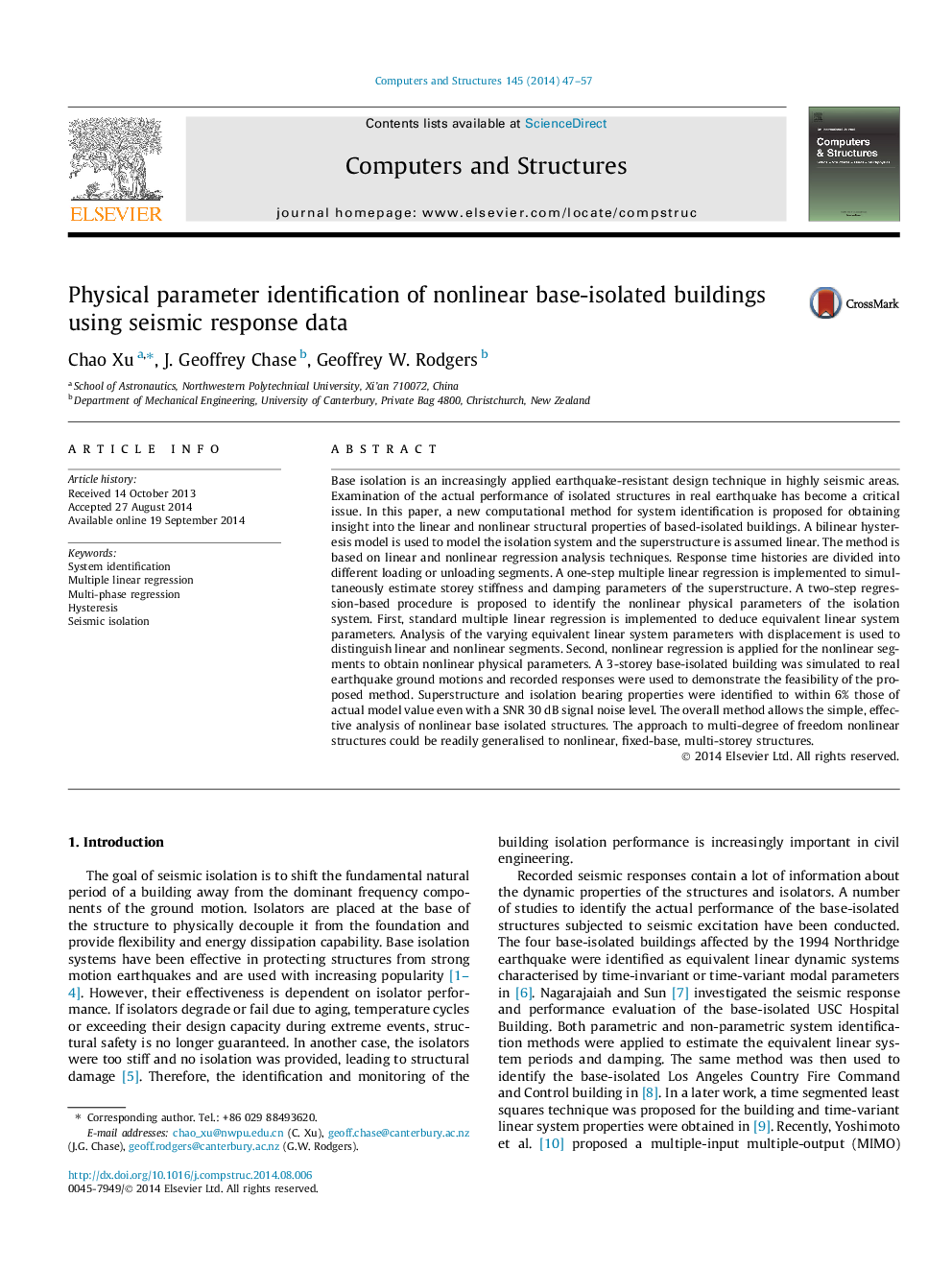 Physical parameter identification of nonlinear base-isolated buildings using seismic response data