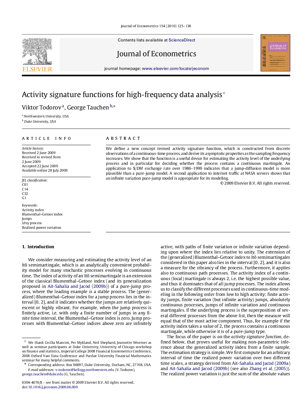 Activity signature functions for high-frequency data analysis