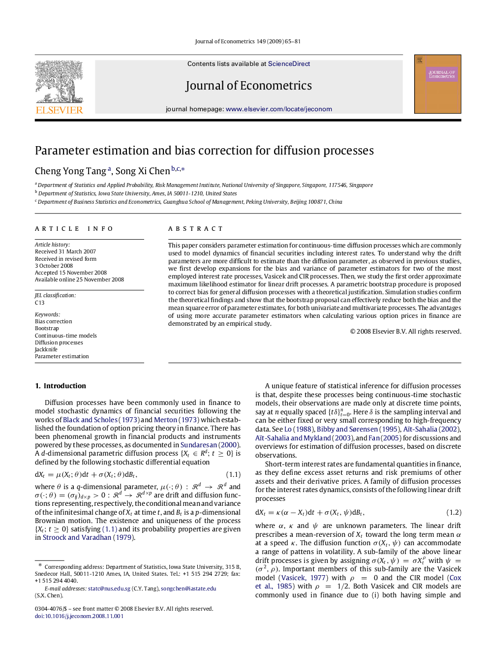 Parameter estimation and bias correction for diffusion processes