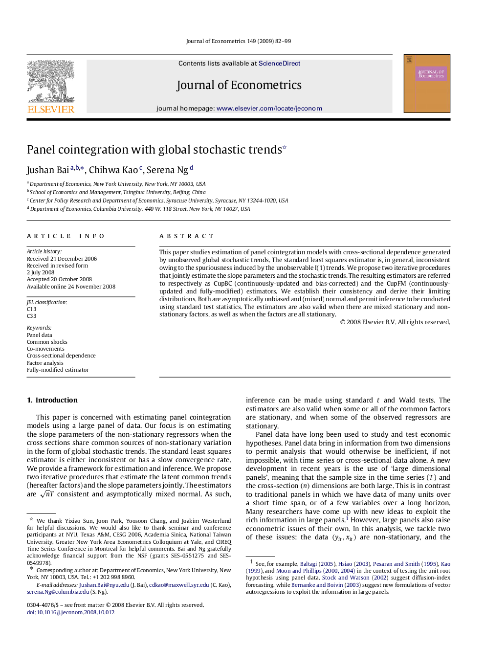 Panel cointegration with global stochastic trends