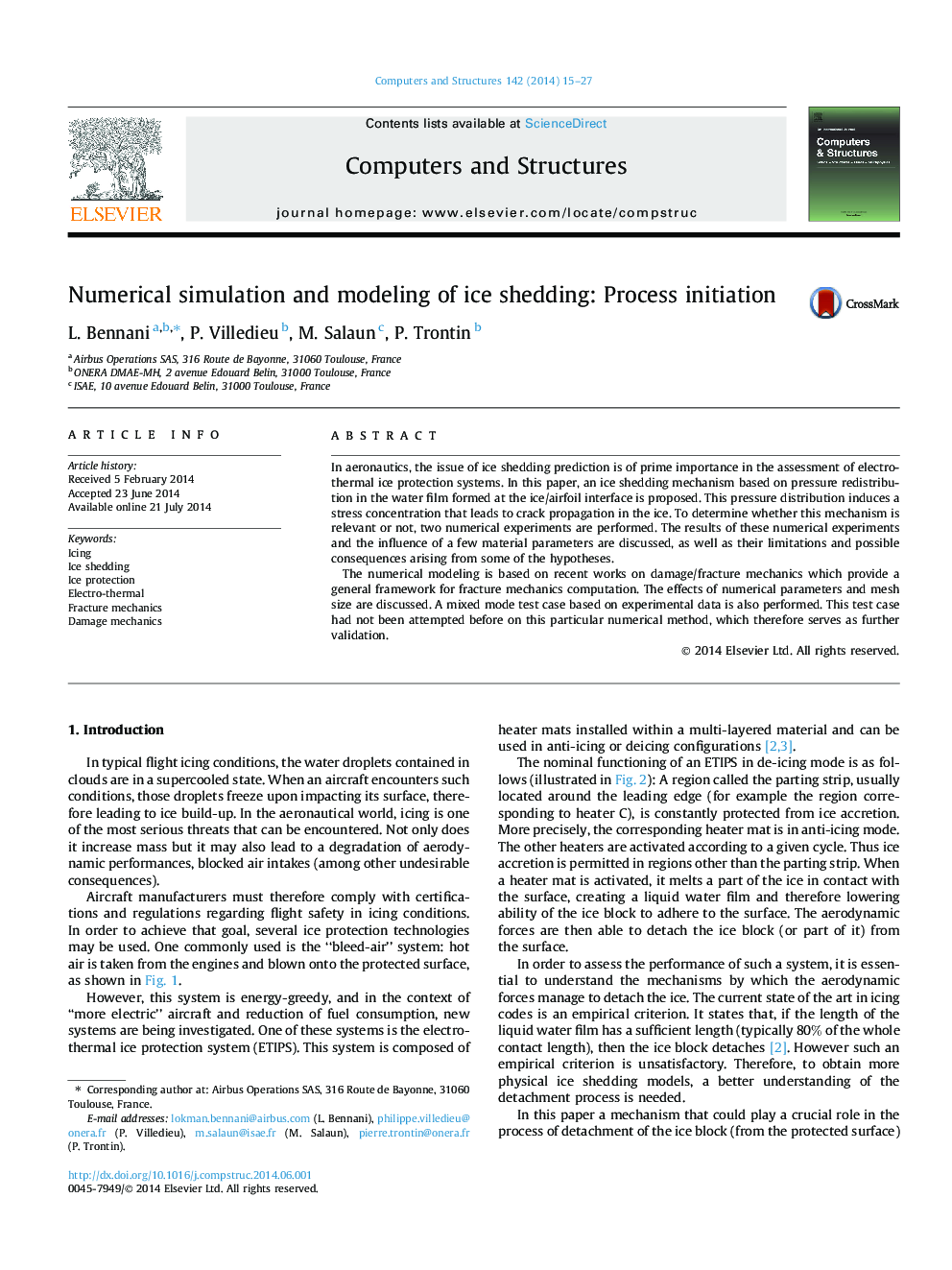 Numerical simulation and modeling of ice shedding: Process initiation