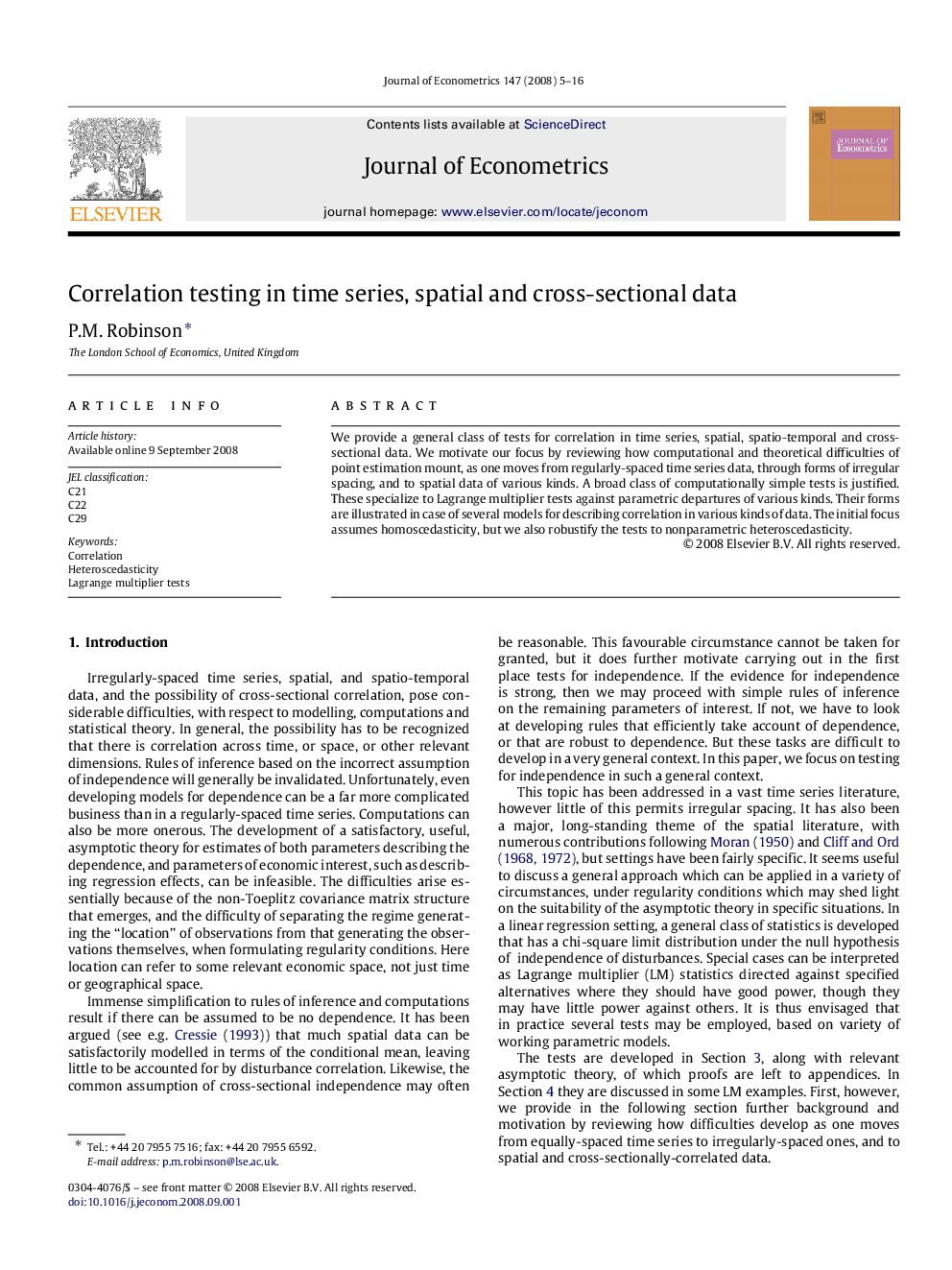 Correlation testing in time series, spatial and cross-sectional data