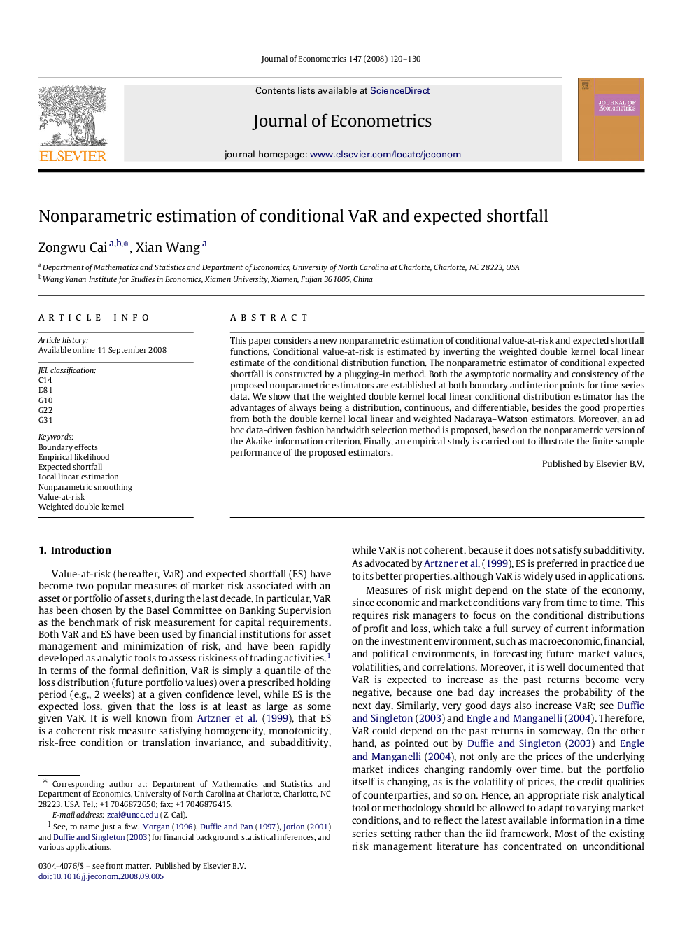 Nonparametric estimation of conditional VaR and expected shortfall