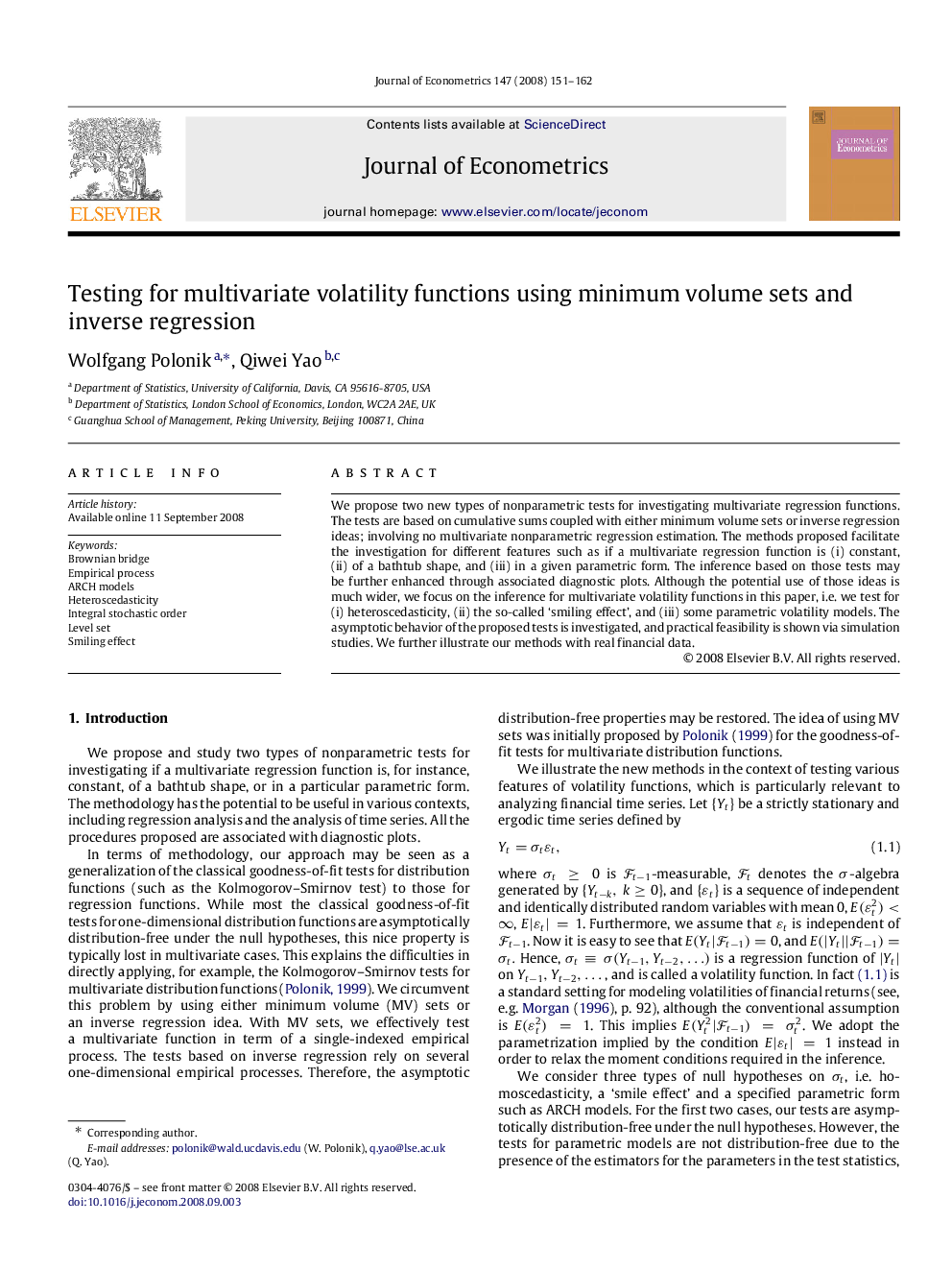 Testing for multivariate volatility functions using minimum volume sets and inverse regression