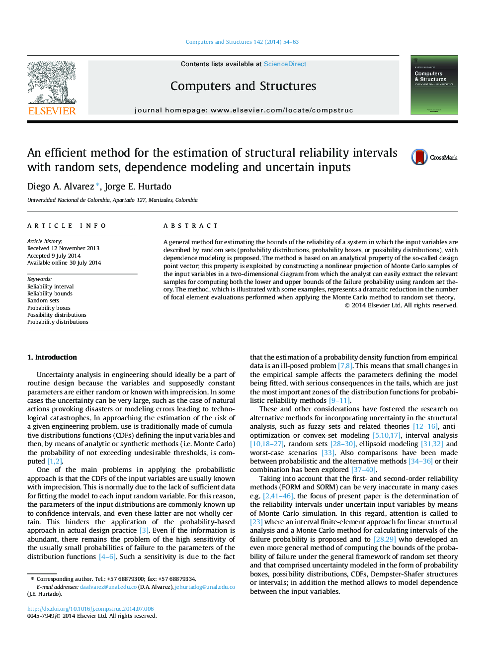 An efficient method for the estimation of structural reliability intervals with random sets, dependence modeling and uncertain inputs