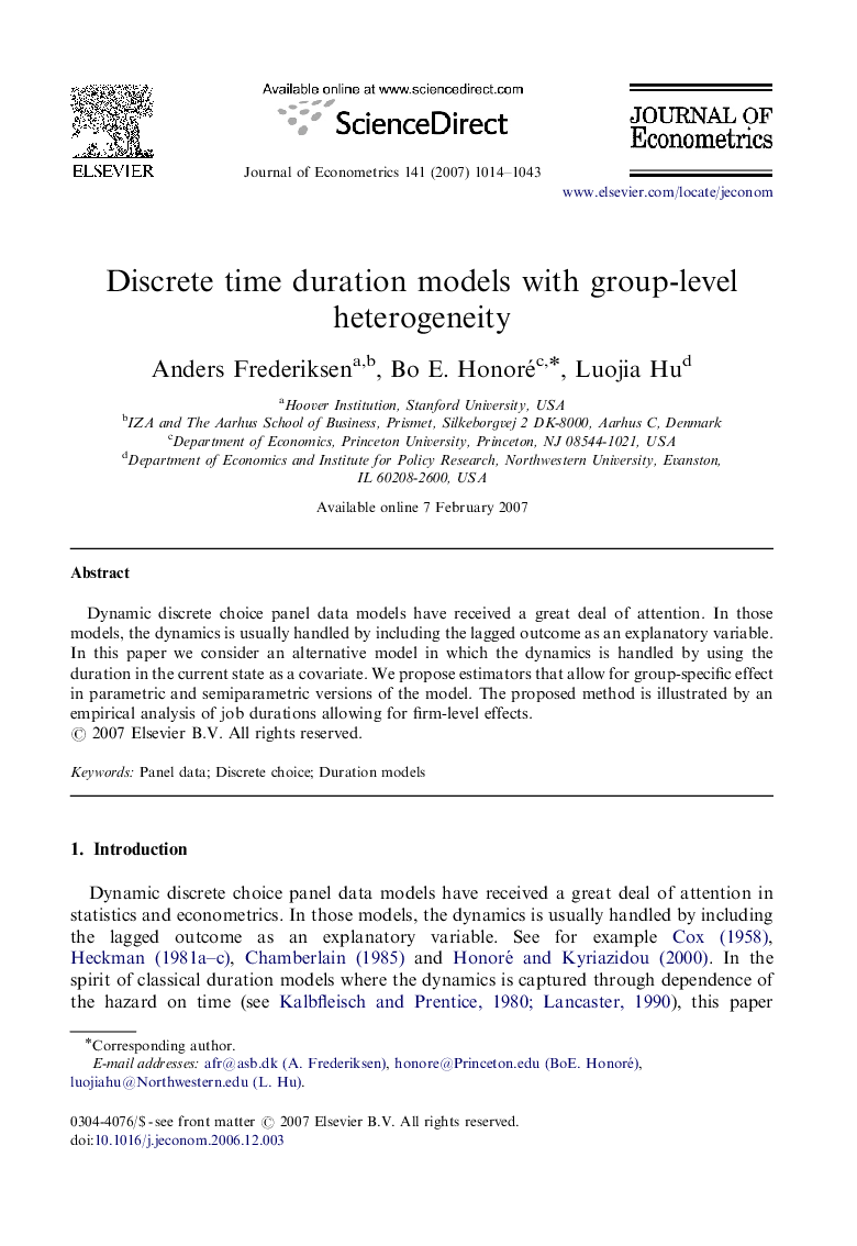 Discrete time duration models with group-level heterogeneity