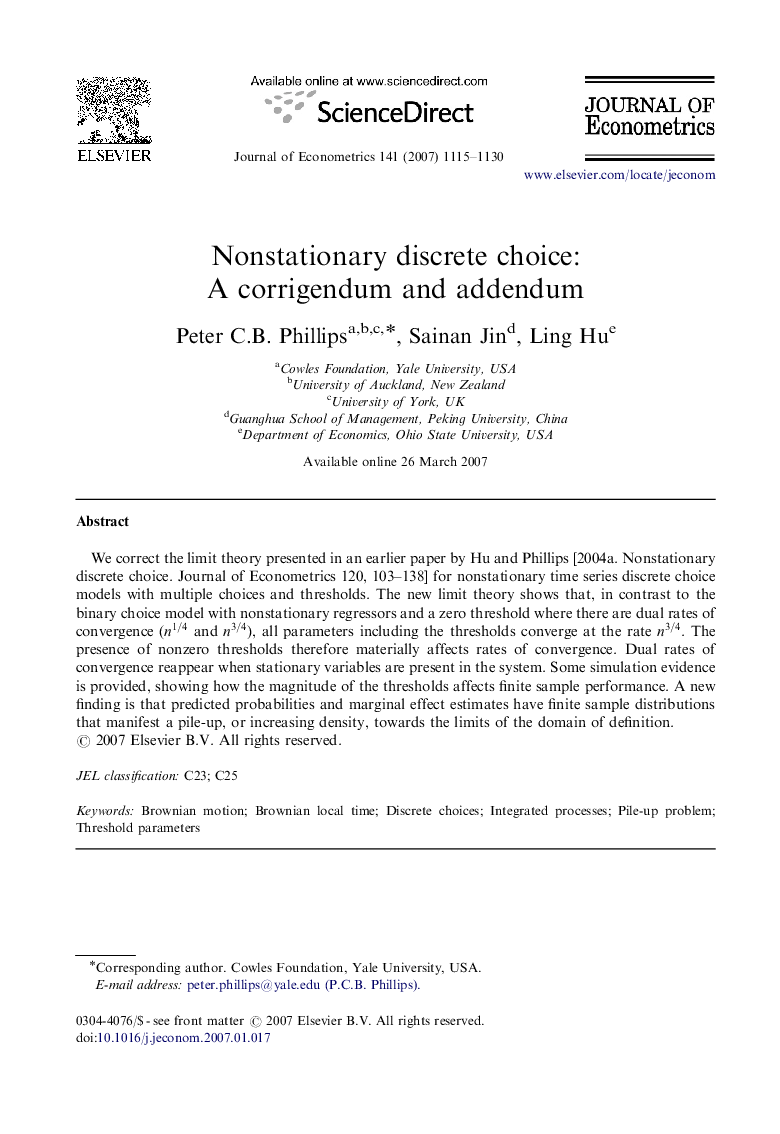 Nonstationary discrete choice: A corrigendum and addendum